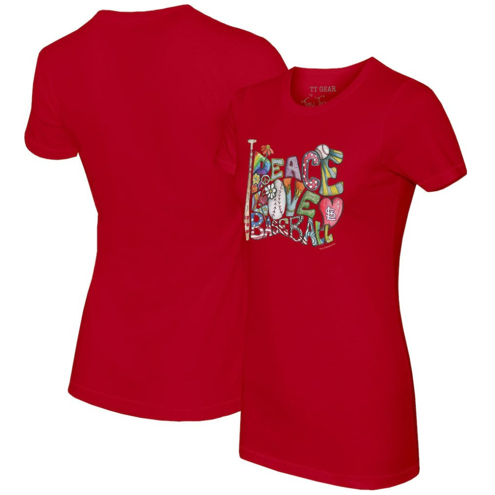 St. Louis Cardinals Tiny Turnip Women's Peace Love Baseball Fitted T-Shirt Online