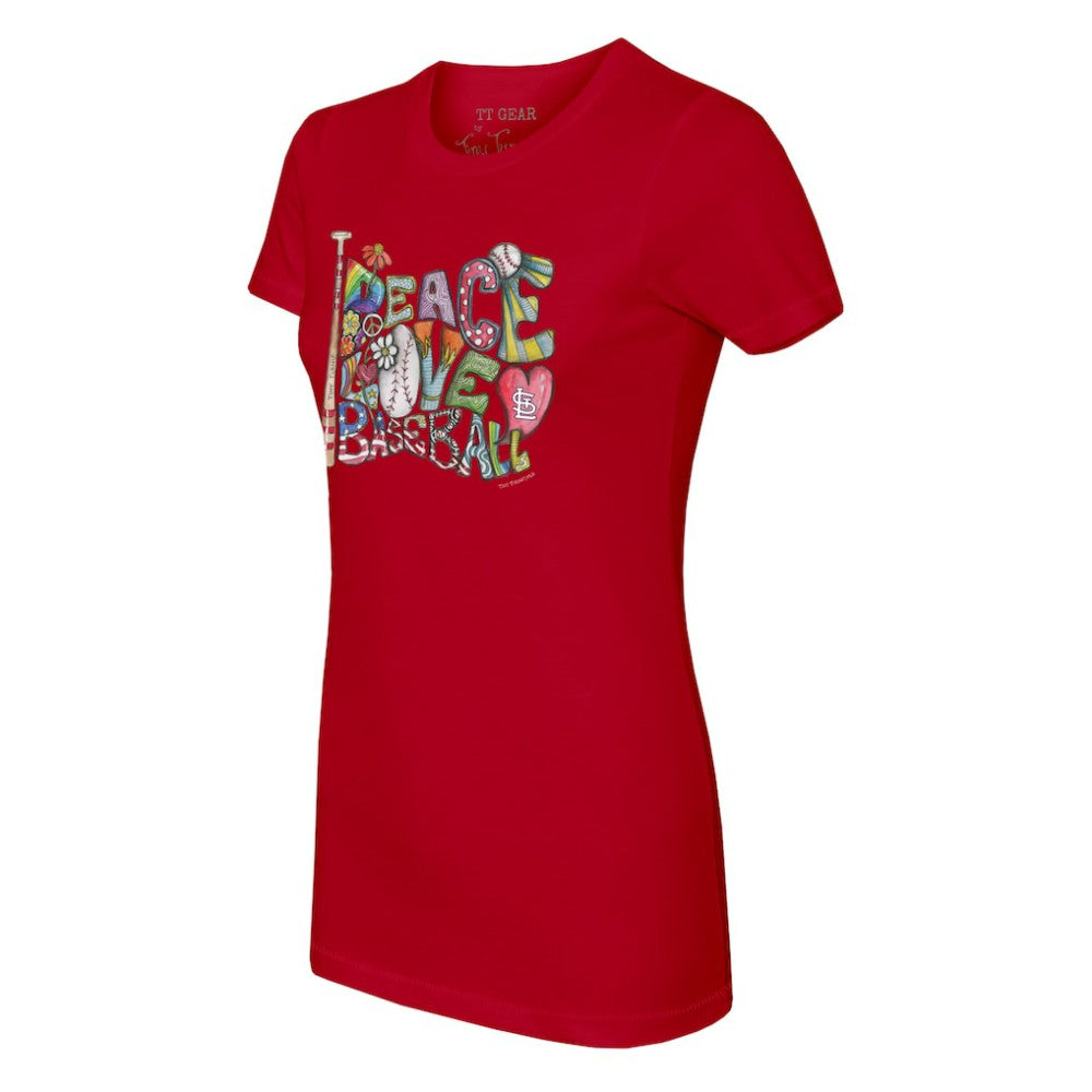 St. Louis Cardinals Tiny Turnip Women's Peace Love Baseball Fitted T-Shirt Online