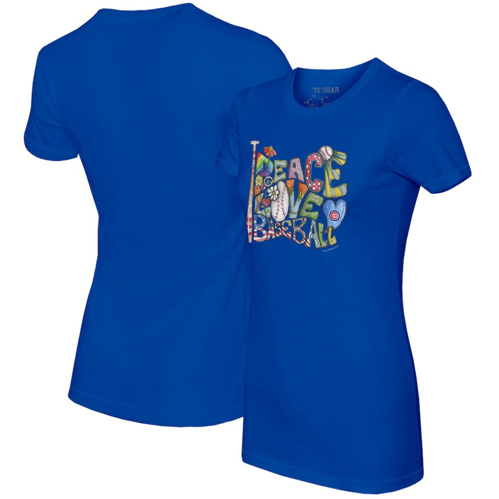 Chicago Cubs Tiny Turnip Women's Peace Love Baseball Fitted T-Shirt Discount