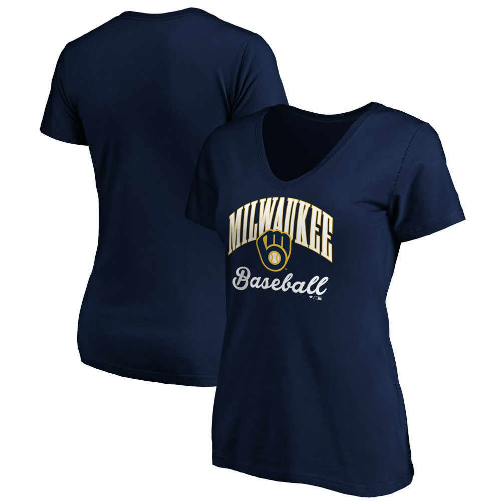 Milwaukee Brewers Women's Core Victory Script V-Neck T-Shirt Outlet
