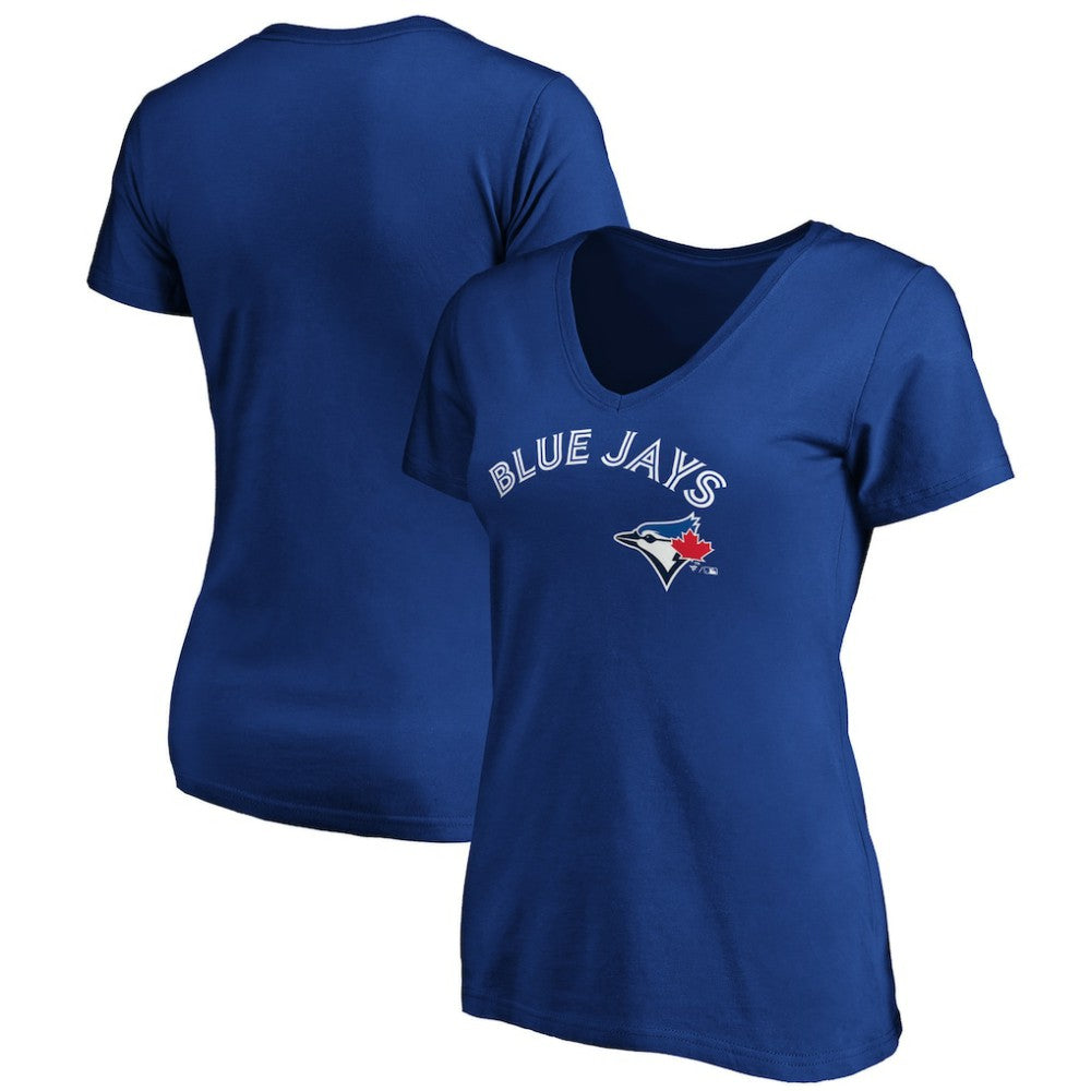Toronto Blue Jays Women's Core Team Lock Up Wordmark V-Neck T-Shirt Sale