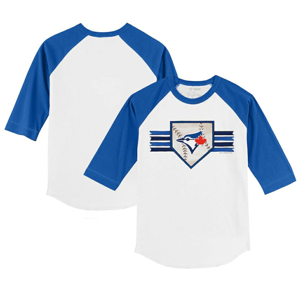 Toronto Blue Jays Tiny Turnip Youth Base Stripe 3/4-Sleeve Raglan T-Shirt Discount