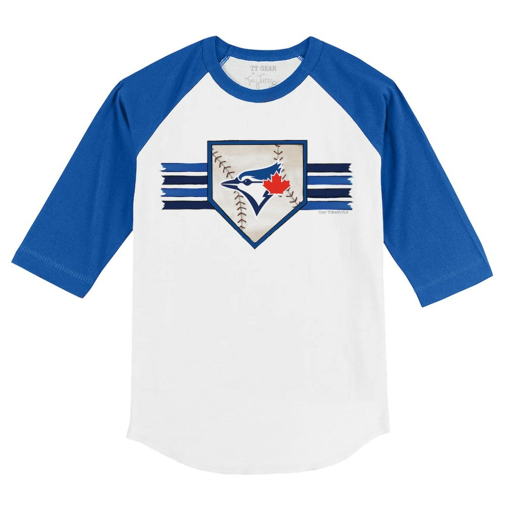 Toronto Blue Jays Tiny Turnip Youth Base Stripe 3/4-Sleeve Raglan T-Shirt Discount
