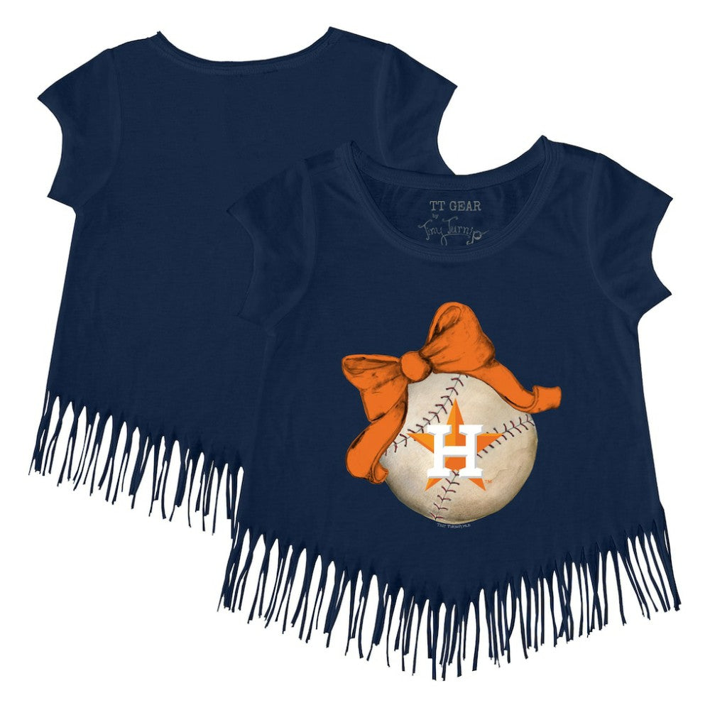 Houston Astros Tiny Turnip Girls Youth Baseball Bow Fringe T-Shirt Online