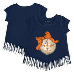 Houston Astros Tiny Turnip Girls Youth Baseball Bow Fringe T-Shirt Online
