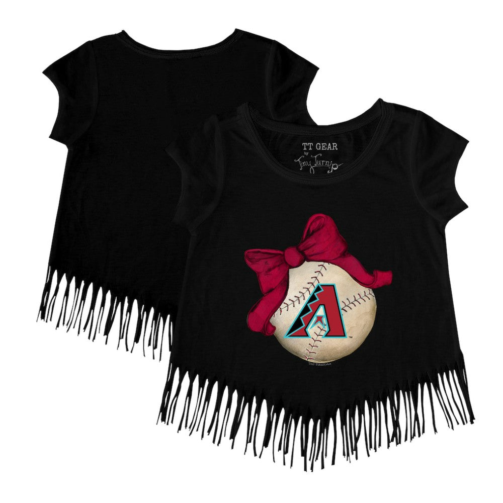 Arizona Diamondbacks Tiny Turnip Girls Youth Baseball Bow Fringe T-Shirt for sale