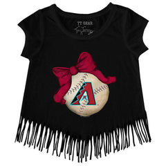 Arizona Diamondbacks Tiny Turnip Girls Youth Baseball Bow Fringe T-Shirt for sale