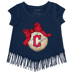 Cleveland Guardians Tiny Turnip Girls Youth Baseball Bow Fringe T-Shirt Outlet