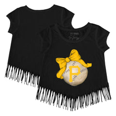 Pittsburgh Pirates Tiny Turnip Girls Youth Baseball Bow Fringe T-Shirt Sale