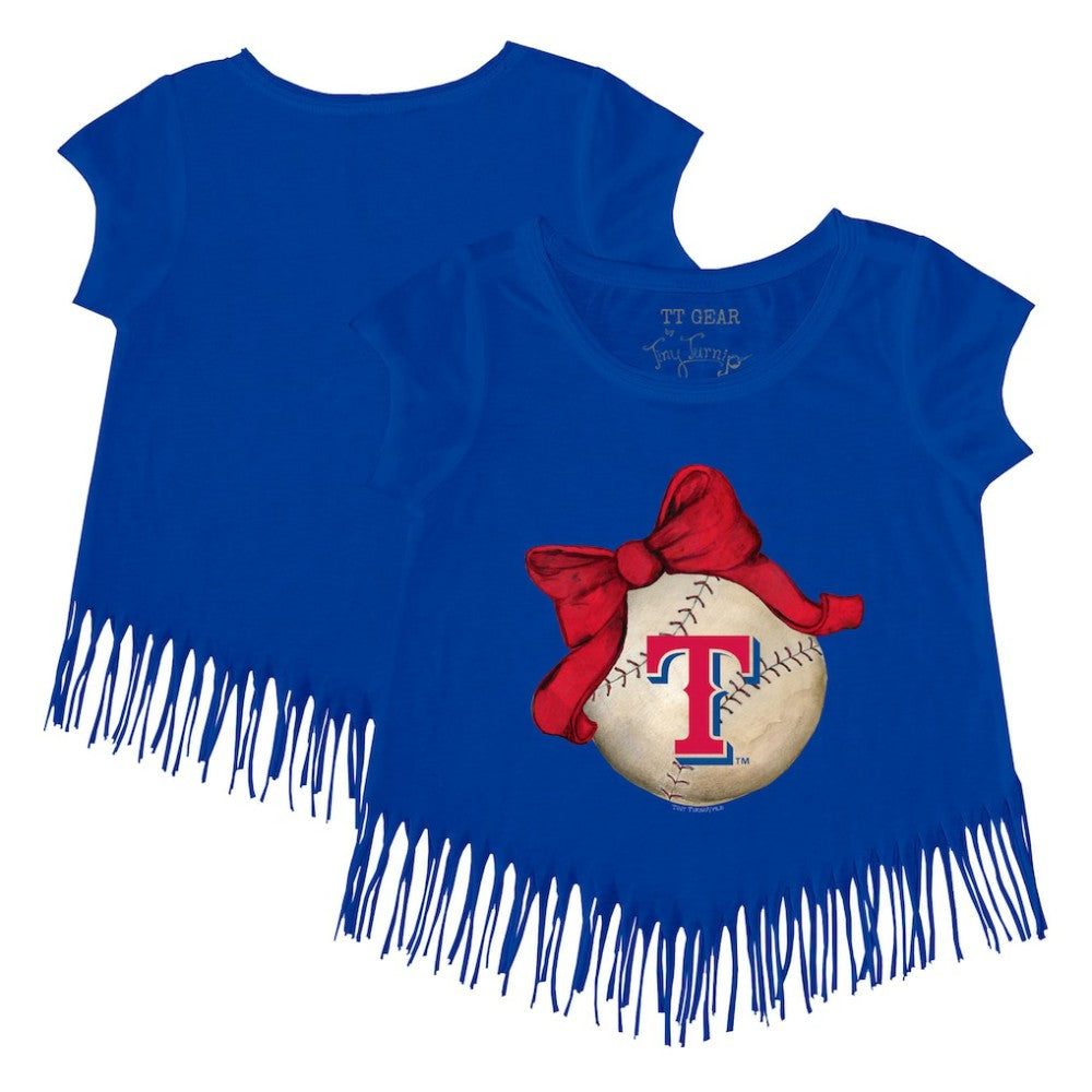 Texas Rangers Tiny Turnip Girls Youth Baseball Bow Fringe T-Shirt Near Me