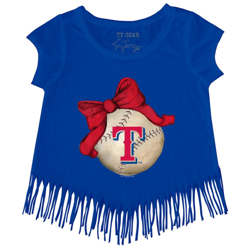 Texas Rangers Tiny Turnip Girls Youth Baseball Bow Fringe T-Shirt Near Me