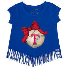 Texas Rangers Tiny Turnip Girls Youth Baseball Bow Fringe T-Shirt Near Me