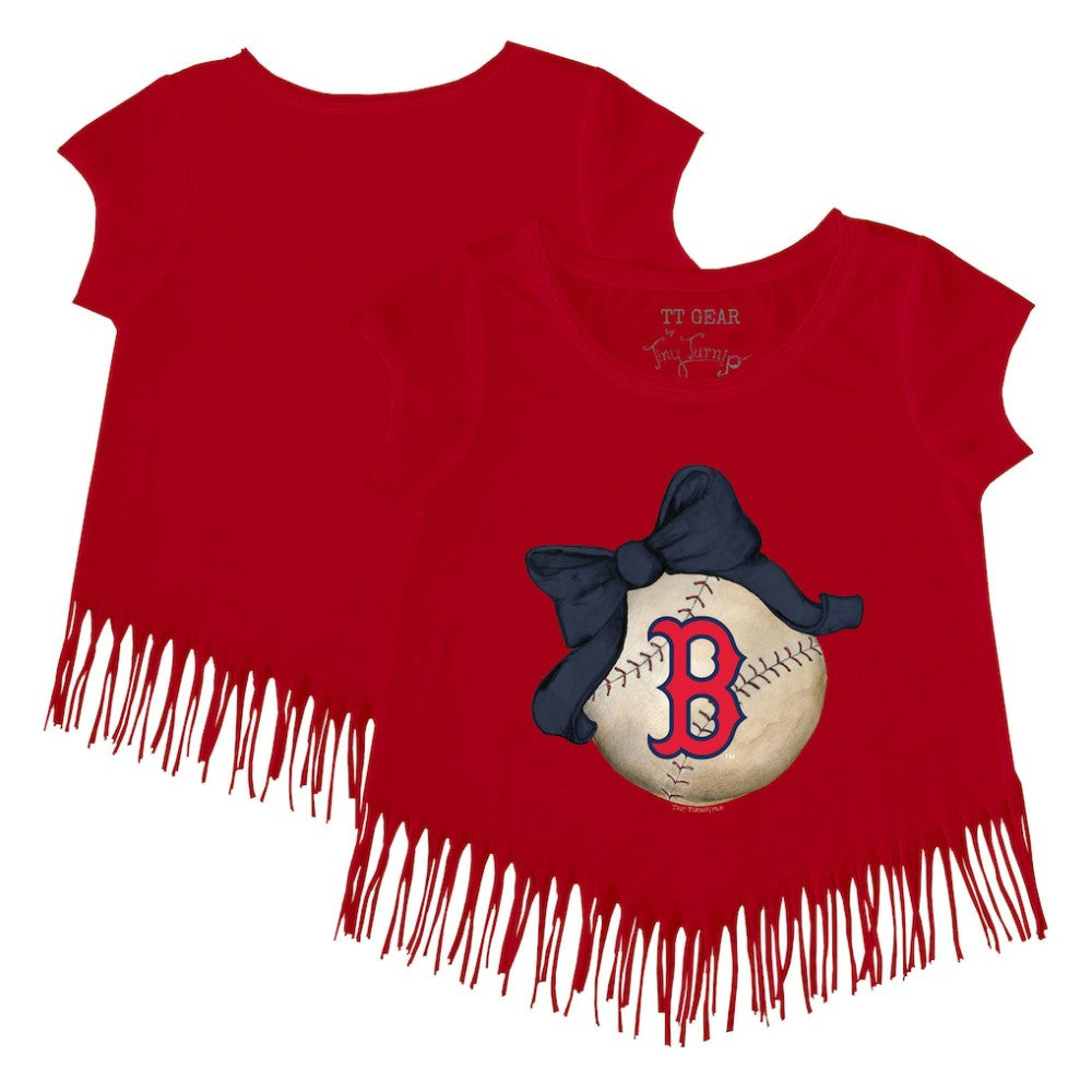 Boston Red Sox Tiny Turnip Girls Youth Baseball Bow Fringe T-Shirt for sale