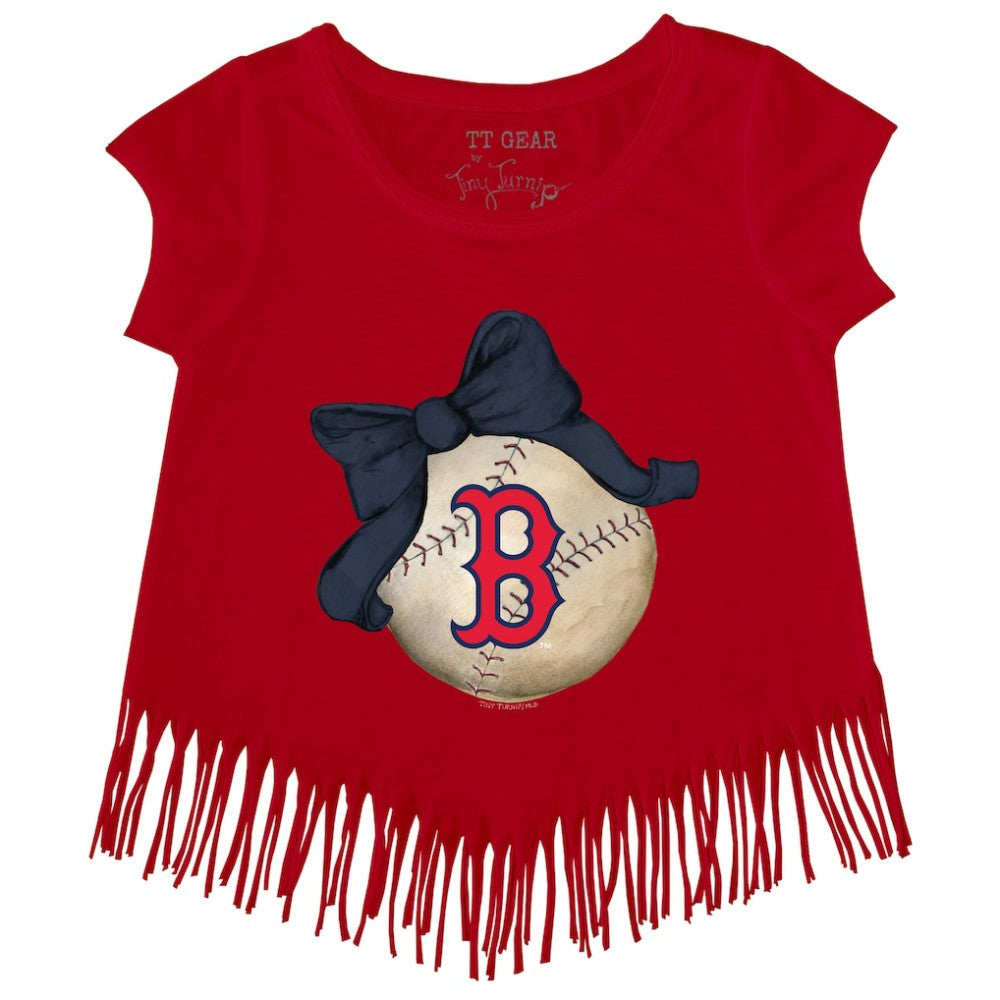Boston Red Sox Tiny Turnip Girls Youth Baseball Bow Fringe T-Shirt for sale