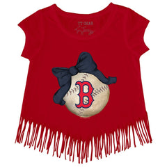 Boston Red Sox Tiny Turnip Girls Youth Baseball Bow Fringe T-Shirt for sale