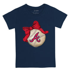 Atlanta Braves Tiny Turnip Youth Baseball Bow T-Shirt Outlet