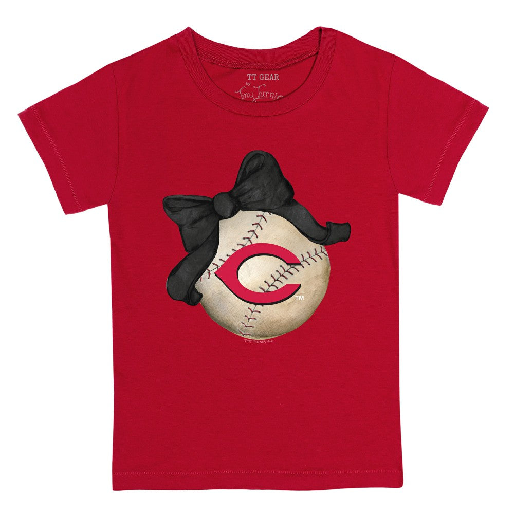 Cincinnati Reds Tiny Turnip Youth Baseball Bow T-Shirt Sale