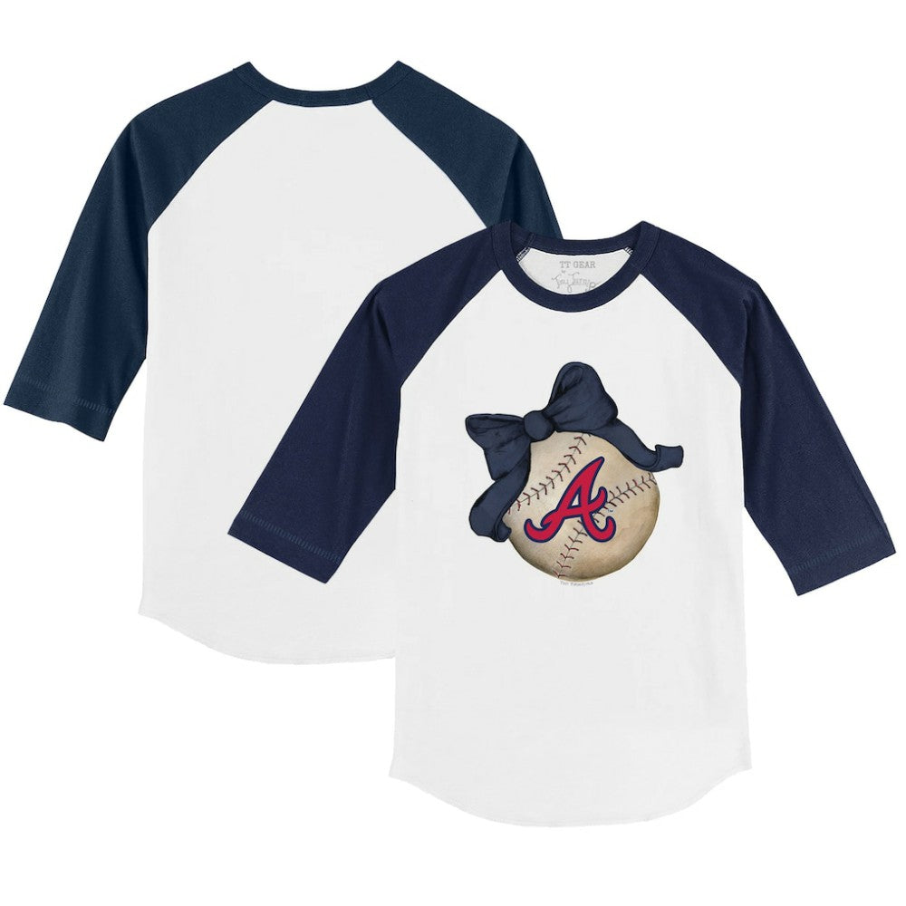 Atlanta Braves Tiny Turnip Youth Baseball Bow 3/4-Sleeve Raglan T-Shirt Sale