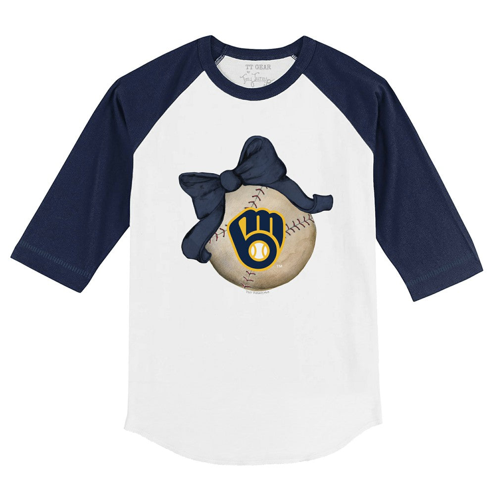Milwaukee Brewers Tiny Turnip Youth Baseball Bow 3/4-Sleeve Raglan T-Shirt Outlet
