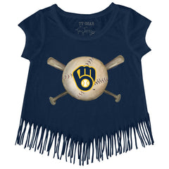 Milwaukee Brewers Tiny Turnip Girls Youth Baseball Cross Bats Fringe T-Shirt Discount