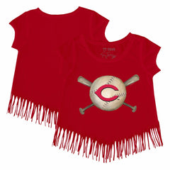 Cincinnati Reds Tiny Turnip Girls Youth Baseball Cross Bats Fringe T-Shirt Online