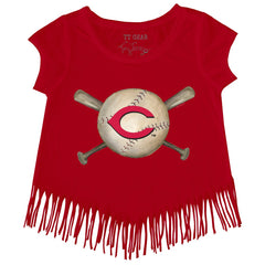 Cincinnati Reds Tiny Turnip Girls Youth Baseball Cross Bats Fringe T-Shirt Online