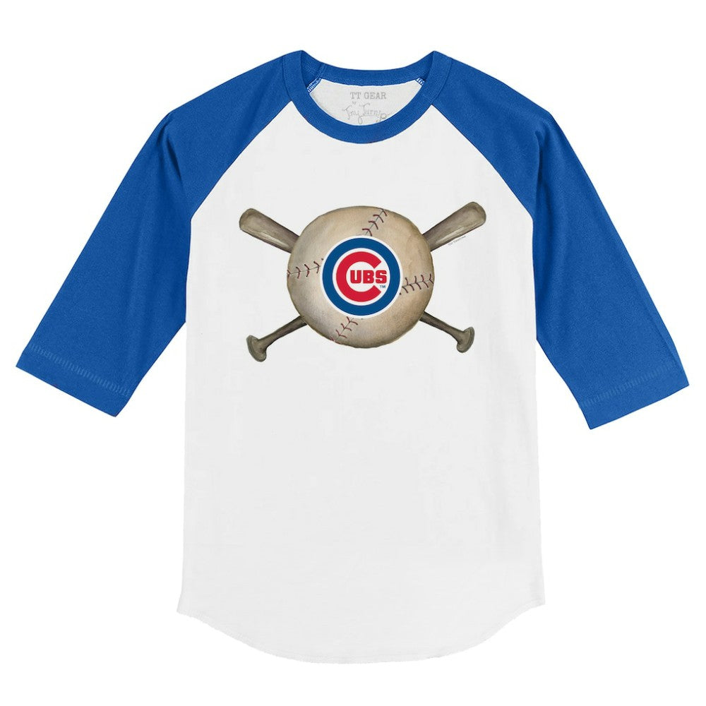 Chicago Cubs Tiny Turnip Youth Baseball Cross Bats 3/4-Sleeve Raglan T-Shirt Sale