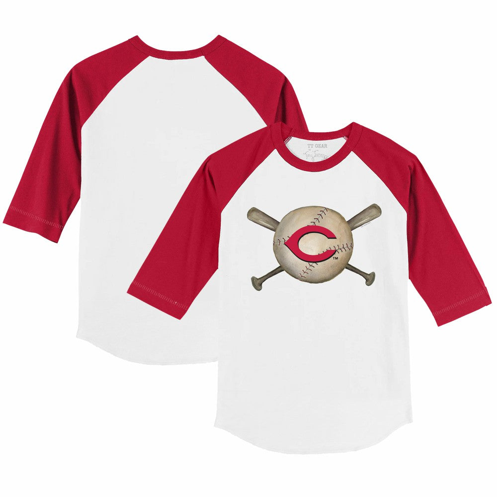 Cincinnati Reds Tiny Turnip Youth Baseball Cross Bats 3/4-Sleeve Raglan T-Shirt for sale