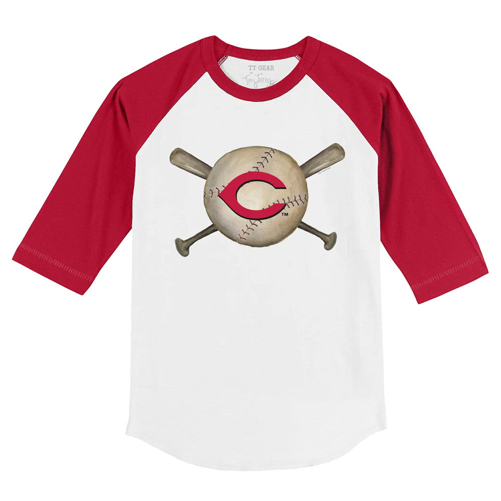 Cincinnati Reds Tiny Turnip Youth Baseball Cross Bats 3/4-Sleeve Raglan T-Shirt for sale