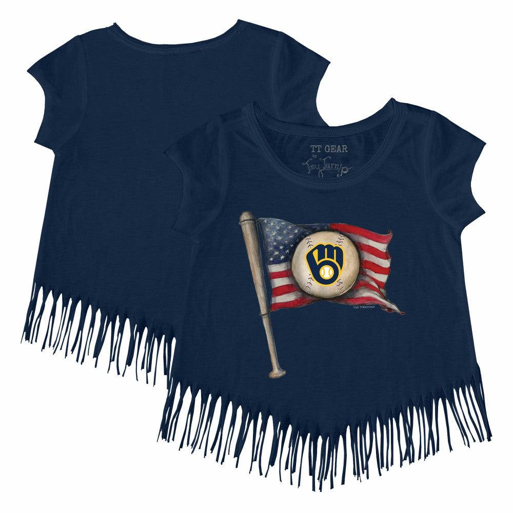 Milwaukee Brewers Tiny Turnip Girls Youth Baseball Flag Fringe T-Shirt for sale