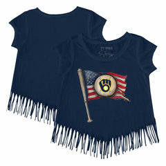 Milwaukee Brewers Tiny Turnip Girls Youth Baseball Flag Fringe T-Shirt for sale