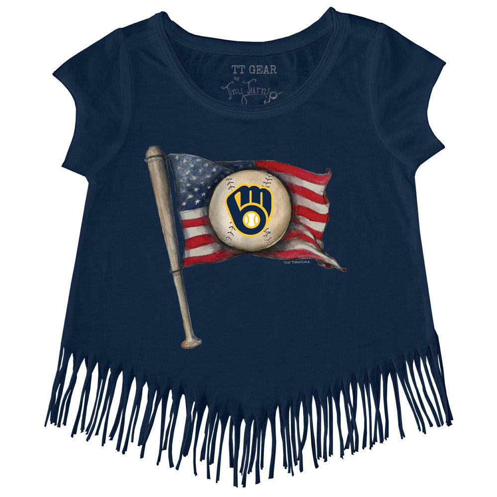 Milwaukee Brewers Tiny Turnip Girls Youth Baseball Flag Fringe T-Shirt for sale