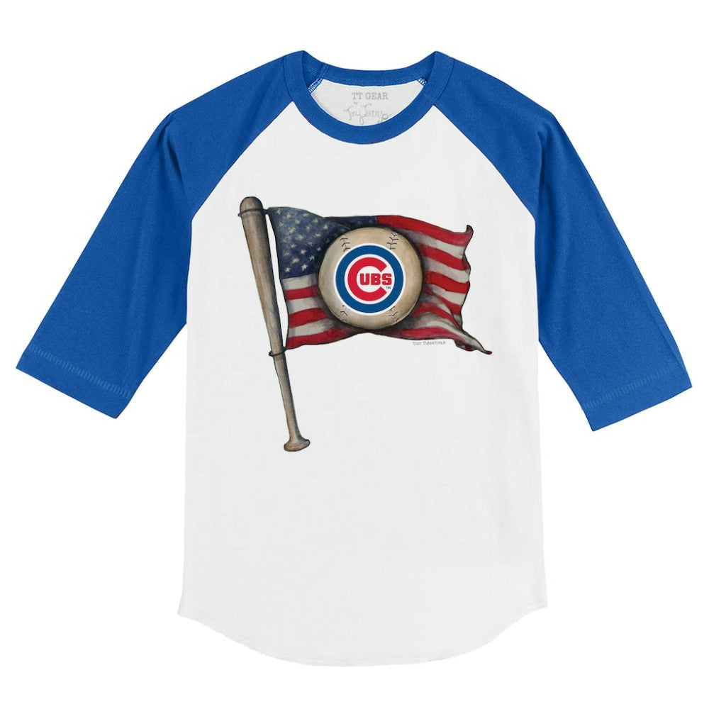 Chicago Cubs Tiny Turnip Youth Baseball Flag 3/4-Sleeve Raglan T-Shirt Sale
