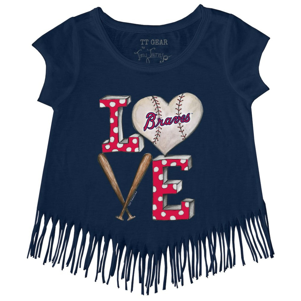 Atlanta Braves Tiny Turnip Girls Youth Baseball Love Fringe T-Shirt Discount