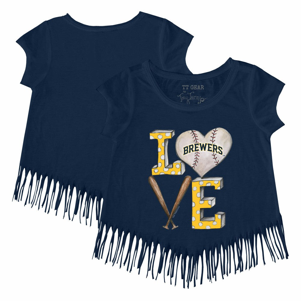 Milwaukee Brewers Tiny Turnip Girls Youth Baseball Love Fringe T-Shirt Outlet