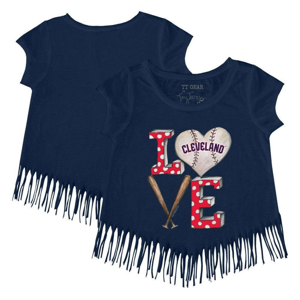 Cleveland Guardians Tiny Turnip Girls Youth Baseball Love Fringe T-Shirt for sale