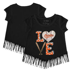 Baltimore Orioles Tiny Turnip Girls Youth Baseball Love Fringe T-Shirt Online