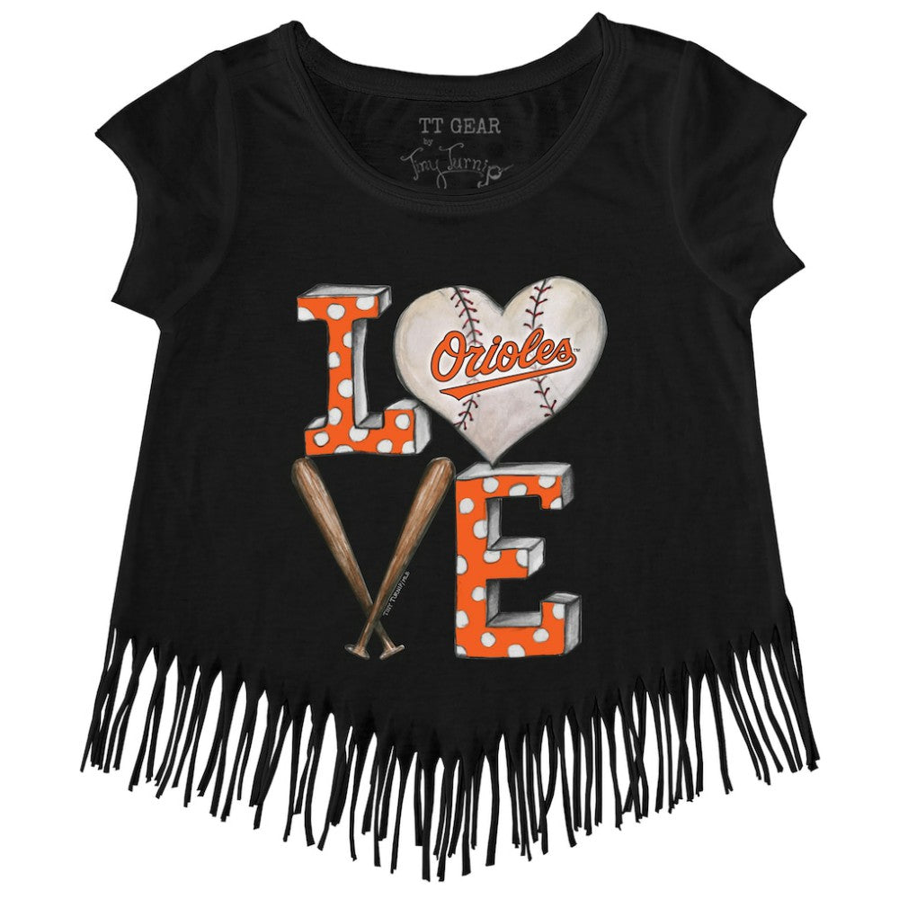 Baltimore Orioles Tiny Turnip Girls Youth Baseball Love Fringe T-Shirt Online