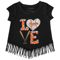 Baltimore Orioles Tiny Turnip Girls Youth Baseball Love Fringe T-Shirt Online
