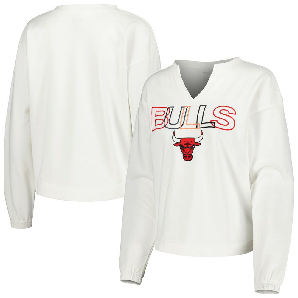Chicago Bulls Concepts Sport Women's Sunray Notch Neck Long Sleeve Top White