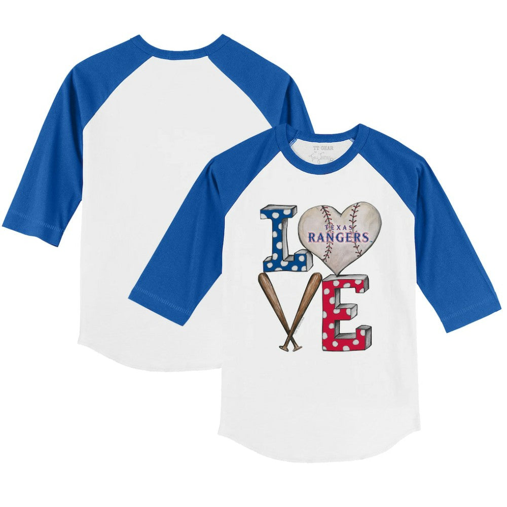 Texas Rangers Tiny Turnip Youth Baseball Love 3/4-Sleeve Raglan T-Shirt Near Me