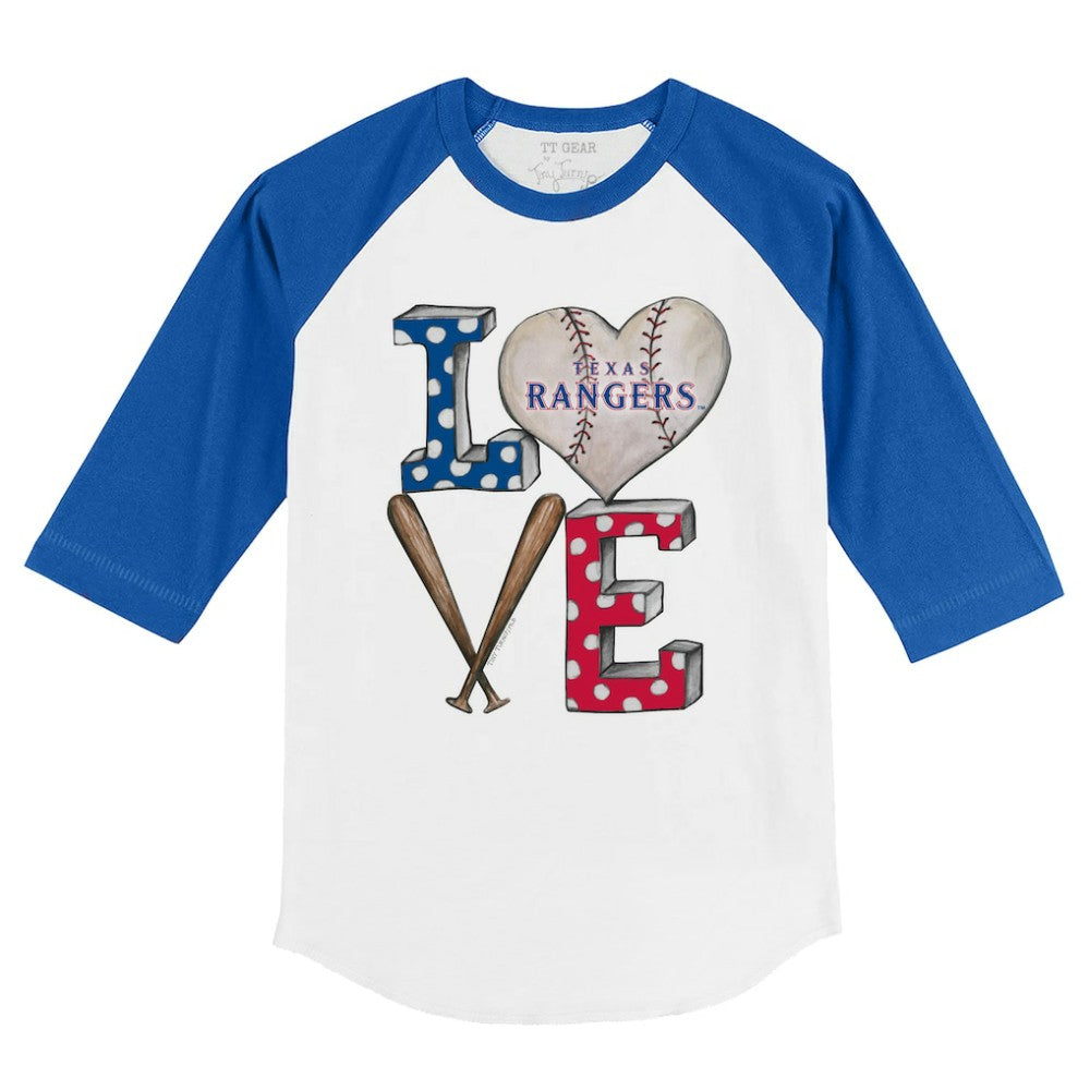 Texas Rangers Tiny Turnip Youth Baseball Love 3/4-Sleeve Raglan T-Shirt Near Me