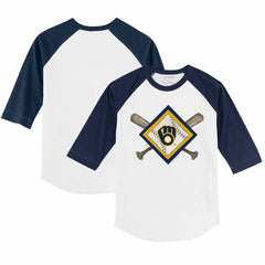 Milwaukee Brewers Tiny Turnip Youth Diamond Cross Bats 3/4-Sleeve Raglan T-Shirt Discount