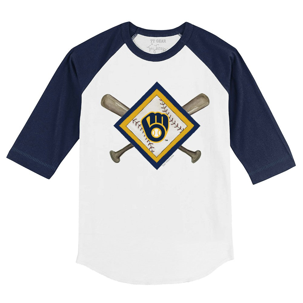 Milwaukee Brewers Tiny Turnip Youth Diamond Cross Bats 3/4-Sleeve Raglan T-Shirt Discount