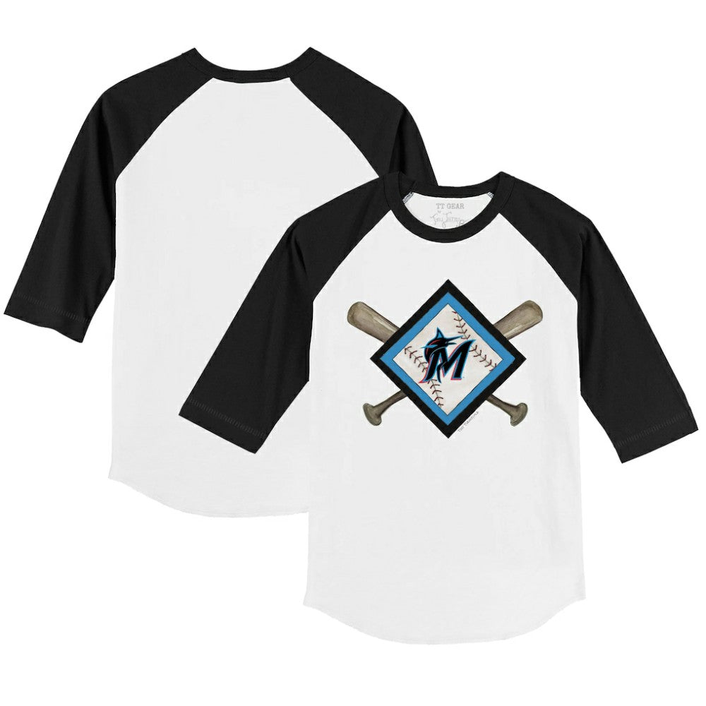 Miami Marlins Tiny Turnip Youth Diamond Cross Bats 3/4-Sleeve Raglan T-Shirt for sale