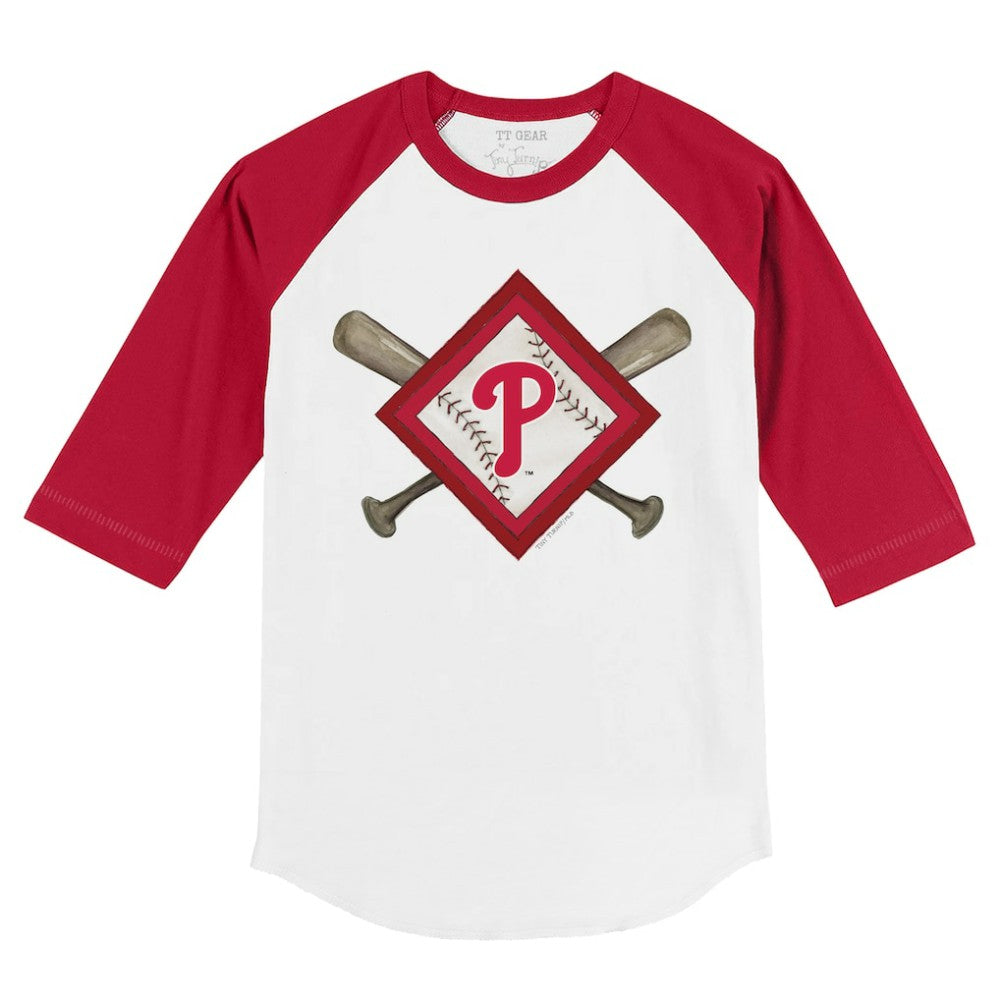 Philadelphia Phillies Tiny Turnip Youth Diamond Cross Bats 3/4-Sleeve Raglan T-Shirt Sale