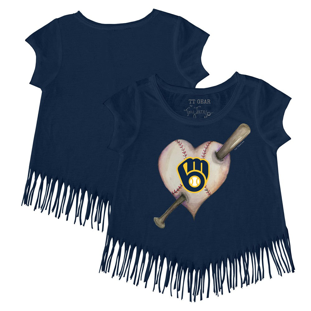 Milwaukee Brewers Tiny Turnip Girls Youth Heart Bat Fringe T-Shirt Discount