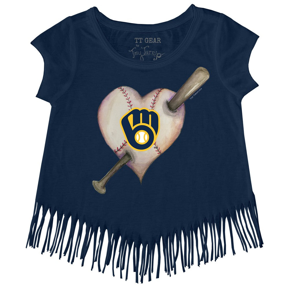 Milwaukee Brewers Tiny Turnip Girls Youth Heart Bat Fringe T-Shirt Discount