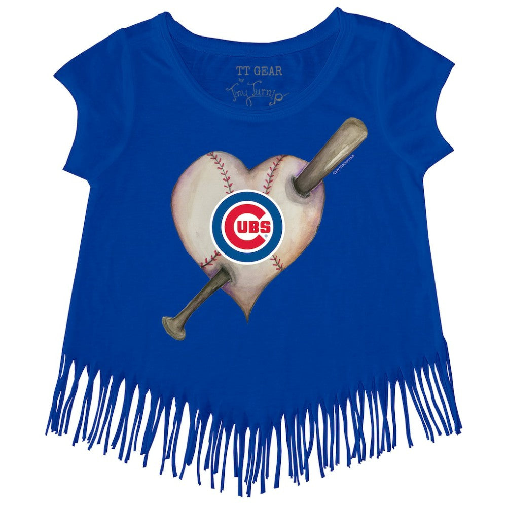 Chicago Cubs Tiny Turnip Girls Youth Heart Bat Fringe T-Shirt Discount