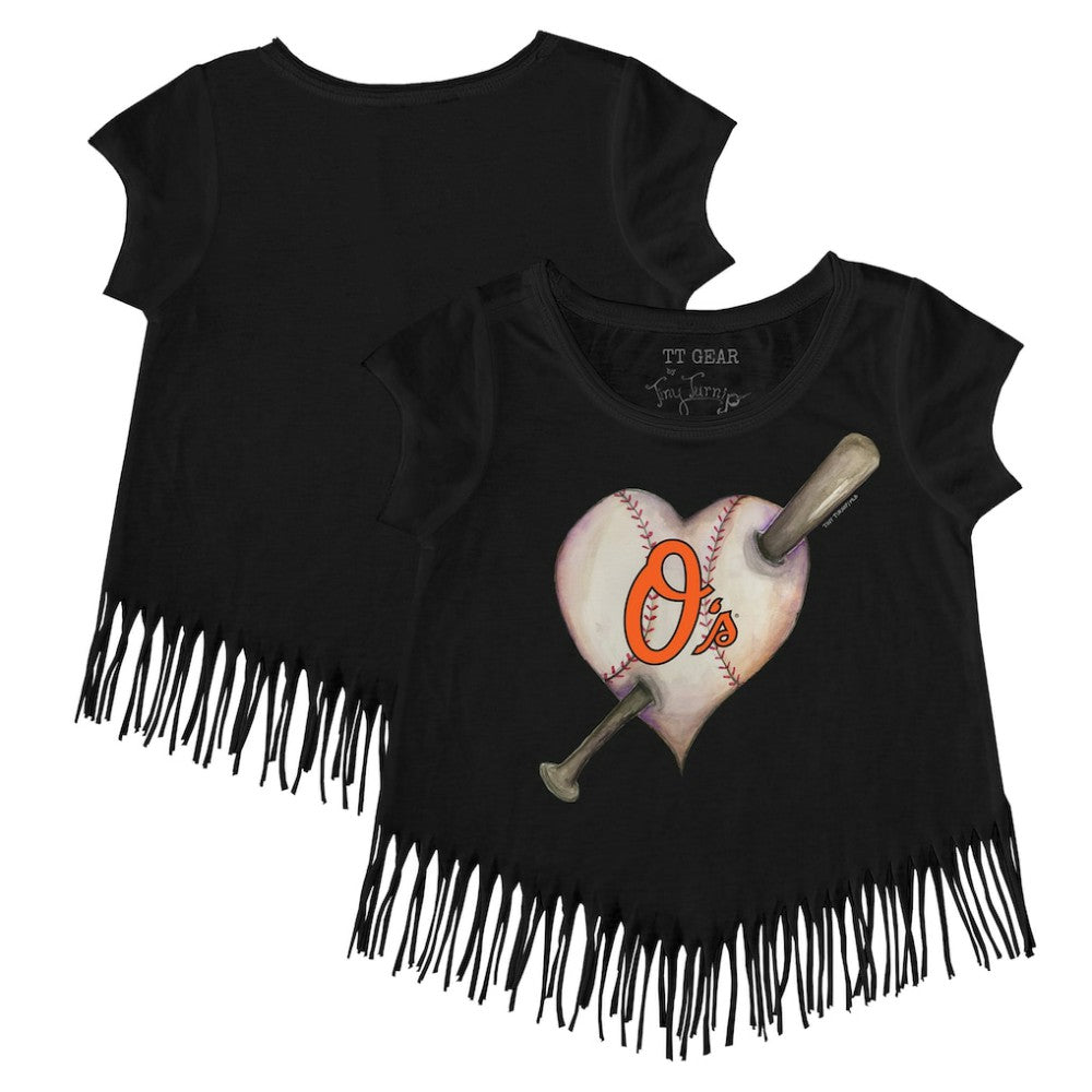 Baltimore Orioles Tiny Turnip Girls Youth Heart Bat Fringe T-Shirt Online